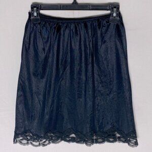 Vintage Infidelle Satiny Black Nylon Lace Trim Mini Skirt Slip Slip Skirt M
